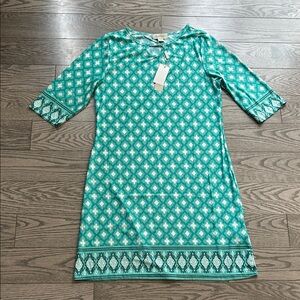 Charlie Paige Teal Geometric Long Sleeve Dress